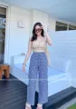 Mahaheng women's white long pants loose plaid trousers beautiful straight leg smooth waist soft Nice casual Korean fashion vintage. 