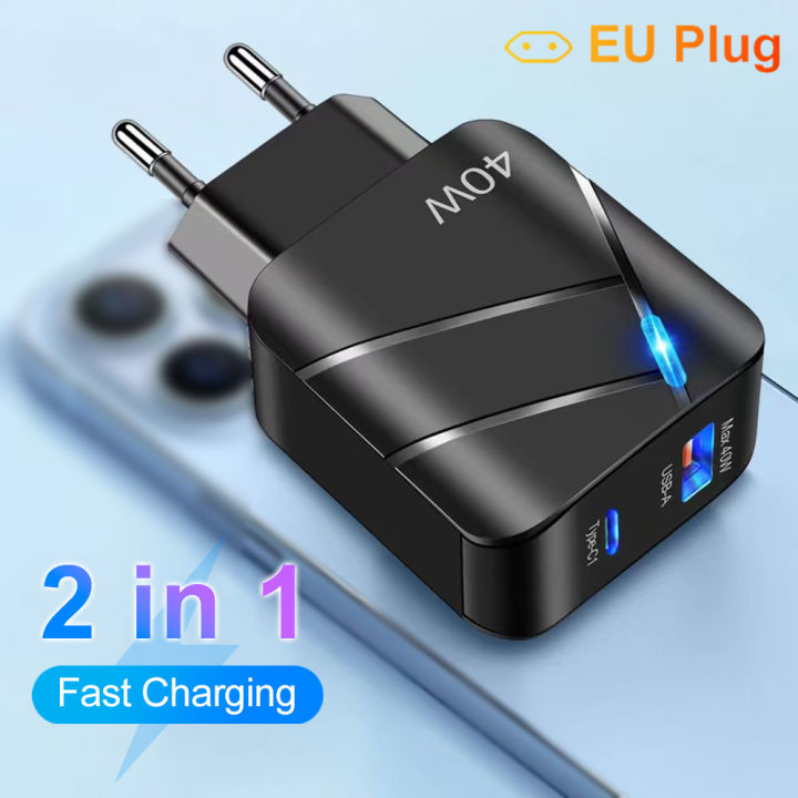 Total 40W PD USB C Charger Quick Charge QC 3.0 Wall Charger Adapter For iPhone 14 13 USB Charger Fast Charging