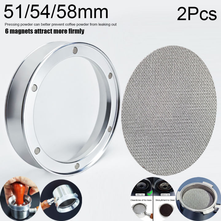 2Pcs Dosing Funnel 51/54/58mm With Puck Screen, Espresso Coffee Dosing Ring with 6 Magnets For 51/54/58mm Portafilters