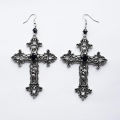 Goth Large Detailed Cross Black Drill Jewel Earrings Silver Color Gothic Punk Jewellery Fashion Gorgeous Statement Women Gift. 