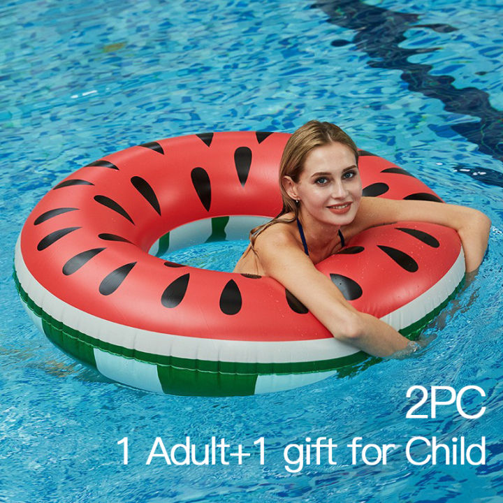 Water Donuts 2-piece Set Watermelon Pattern Pool Inflatable Air Washer Swimming Party Adults and Children Water Play Supplies