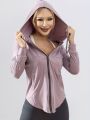 Hooded Sports Coat Women's Loose Running Smock Large Size Fitness Wear Quick Drying Long Sleeve Yoga Wear Top. 