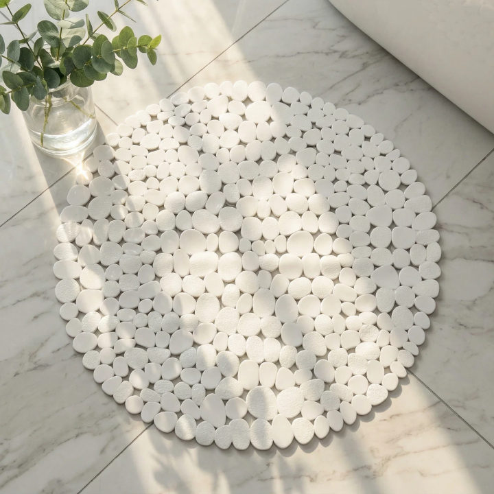 1PC Round Pebble Shaped Shower Pad 55x55cm Anti-Slip Bathtub Mat with Drainage Holes for Shower Rooms and Bathroom Floors
