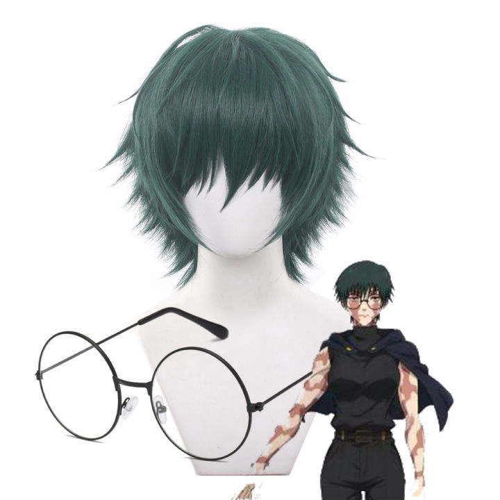 Anime Jujutsu Kaisen Maki Zenin Cosplay Wig Short Green Hair Glasses Shimetsu Kaiyuu Halloween Party