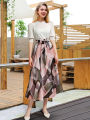 2024 Summer Print Floral Skirts For Women Casual Loose Elastic Waist Plus Size Skirt Belt A-line Chiffon Beach Saias Midi Femme.