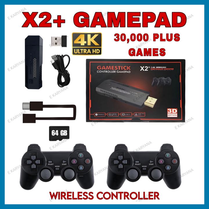 X2 Plus Game Stick Wireless Retro Game Console | 30,000+ Games ( Tekken, GTA, NBA, FIFA, God of War etc. )  With HD Graphics | 64 GB Card In X2 Plus Gamepad Controller