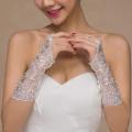 Women' Wedding Lace Gloves Bridal Fingerless Tulle Gloves Crystal Sequins Wrist Cuffs White Hook Finger Gloves.
