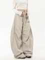 Casual Chic Sweatpant Retro Matching Oversize Women's Wide Leg Pant Low Waist Drawstring Lady Cargo Pants Y2K Hip Hop Streetwear.