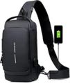 Multipurpose Patent Leather Chest Bag Biker Bag - Waterproof Men's Travel Bags to Keep Your Belongings Safe - Chest Bags with Charging. 