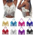 Belly Dance Sequin Fringe Top Nighub Performance Halter Bra Dance Wear. 