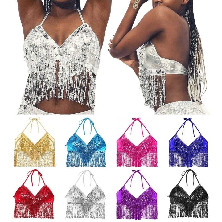 Belly Dance Sequin Fringe Top Nighub Performance Halter Bra Dance Wear