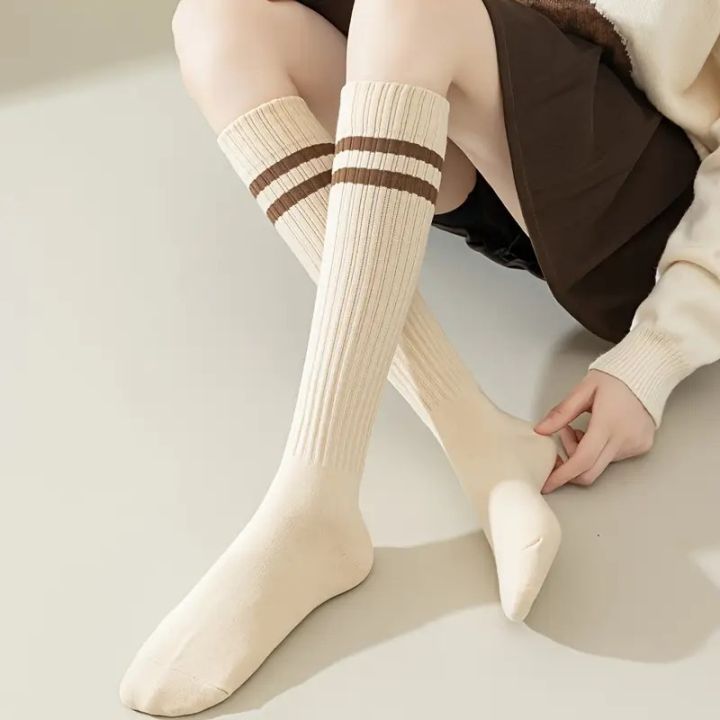 1/5%20Pairs%20Women%20Autumn%20Winter%20Striped%20Calf%20Socks%20Warmth%20Comfort%20Fashion%20College%20Jk%20Style%20Slimming%20High%20Tube%20Stacking%20Socks%20-%20Image%206