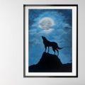 Wolf barking in the moonlight Acrylic Painting  2 by 3 ft. 