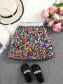 Spring and Autumn New Shiny Sequin A-line High-Waist Skirt for Girls; Single Piece. 