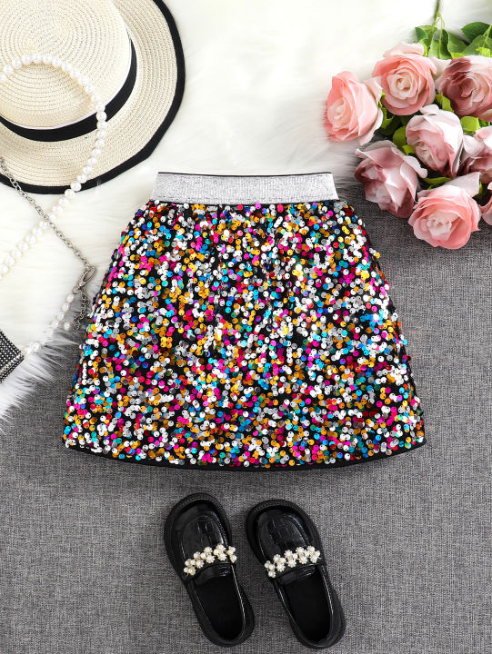 Spring%20and%20Autumn%20New%20Shiny%20Sequin%20A-line%20High-Waist%20Skirt%20for%20Girls;%20Single%20Piece%20-%20Image%205