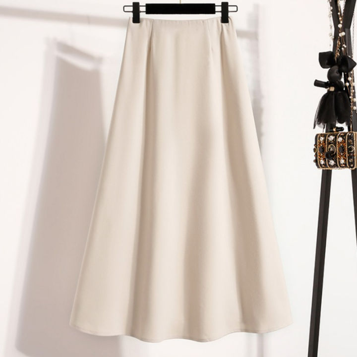 High%20Waist%20Mid%20Length%20Skirts%20A-Line%20Mini%20Skirt%20Women's%20Slimming%20Black%20Autumn%20Elastic%20Waist%20Design%20Solid%20Color%20Versatile%20Skirt%20-%20Image%203
