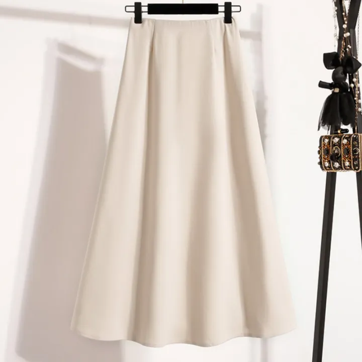 High%20Waist%20Mid%20Length%20Skirts%20A-Line%20Mini%20Skirt%20Women's%20Slimming%20Black%20Autumn%20Elastic%20Waist%20Design%20Solid%20Color%20Versatile%20Skirt%20-%20Image%203