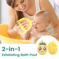 2-in-1 Cute Dinosaur Bath Flower & Scrub Cloth - 3-Second Lathering Shower Puff Skin-Friendly Double-Sided Exfoliating Bath.