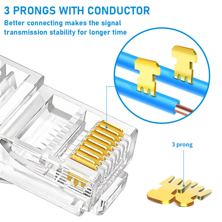10/20/30/50Pcs%20Pass%20Through%20RJ45%20Cat6/Cat5e%20Connectors%20Crystal%20End%208P8C%20Crimp%20UTP%20Standard%20Ethernet%20Network%20Modular%20Plug%20-%20Image%206