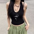 Top Women Y2k Devil's Eyes Retro Print Hanging Neck Vest 90s Vintage Clothes Summer Korean Fashion Slim And Slimming Short Top. 