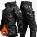 Waterproof Men Camo Set Soft Shell Fleece Winter Combat Suit Windbreak Warm Multi Pocket Outdoors Training Uniform.