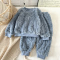 Toddler baby autumn and winter flannel pajamas set Korean style plush thickened home clothes girls thermal underwear set. 