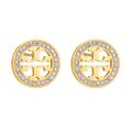 Tory Burch Set Gold Plated Necklace & Earrings Set for Women – Round Cutout Pendant Jewelry with Crystal Accents | Stylish Fashion Jewelry Gift. 