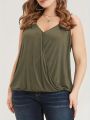 Women's V Neck Top Fashion Plus Size 1XL-5XL Summer Solid Cross Connection Tank Top Ladies Casual Sleeveless.