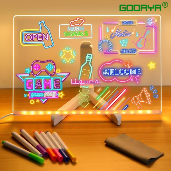 LED Note Board With Night Light Colorful 7 Pens DIY Acrylic Message Board Children‘s Drawing Board For Kids Birthday 