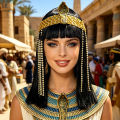 Black Straight Synthetic Wig Snake Bead Tassel Cleopatra Egyptian Queen Halloween Cosplay Ancient Egypt Party Costume Hairpiece. 
