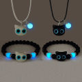 Cute Cartoon Big Eye Cat Luminous Bracelets Glow In The Dark Fluorescence Pendant Bracelet For Women Couple Friendship Jewelry.