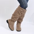 New Solid Color Comfortable Fashion Knee-high Fashion Boots Round Head Square Heels Increase Large Size Winter High Boots. 