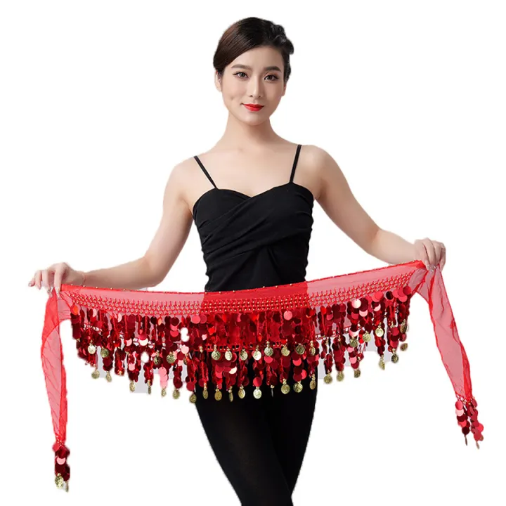 Purple%20Sequin%20Belly%20Dance%20Hip%20Scarf%20with%20Gold%20Coins,%20Shiny%20Fringe,%20Elastic%20Waistband%20%E2%80%93%20Perfect%20for%20Performances,%20Workouts,%20and%20D%20-%20Image%204