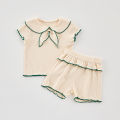 Summer Baby Girls 2-Piece Doll Neck Bow Short Sleeve Top + Shorts Casual Suit. 