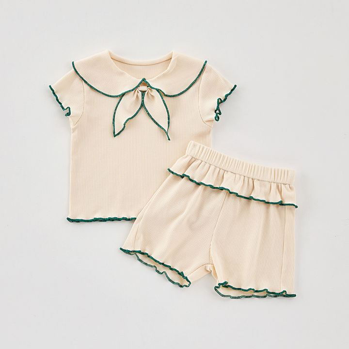 Summer%20Baby%20Girls%202-Piece%20Doll%20Neck%20Bow%20Short%20Sleeve%20Top%20+%20Shorts%20Casual%20Suit%20-%20Image%205
