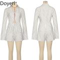 Doyerl Striped Night Club Outfits Women Two Piece Sets Y2K Lace-up Bandage Long Sleeve Shirt Top and Shorts Matching Sets.