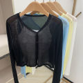 Button Front Knit Top Long Sleeve Plain Crop Cardigan Cover Up Jacket for Women Spring Summer Teen-girl Daily Outfit.
