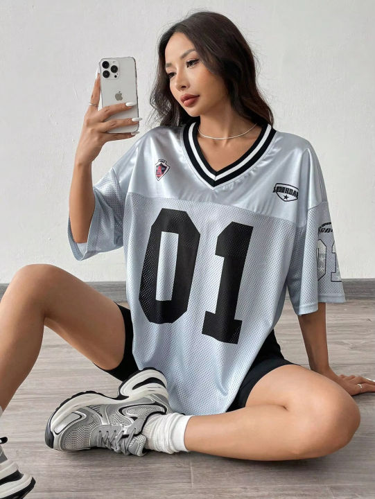 American%20Sportswear%20Fashion%20V-neck%20T-shirt%20And%20Sweatshirt%20For%20Women%20Loose%20Quick-drying%20Casual%20And%20Versatile%20Hip-hop%20Street%20Top%20-%20Image%205