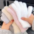 Fashion Winter Mink Velvet Five Finger Gloves Plush Warm Cold-proof Gloves Women Outdoors Cycling Solid Color Wistiti Mittens.