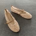Women Design Embroidery Flowers Pearl Mesh Round Tor Buckle Strap Ballet Flats Loafers Ladies Mary Jane Shoes Woman Mules Sandal. 