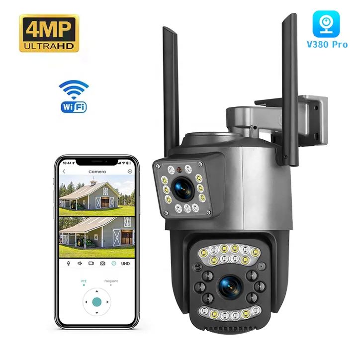 Dual Lens WiFi Security Camera with Night Vision, Motion Detection, 360 ...