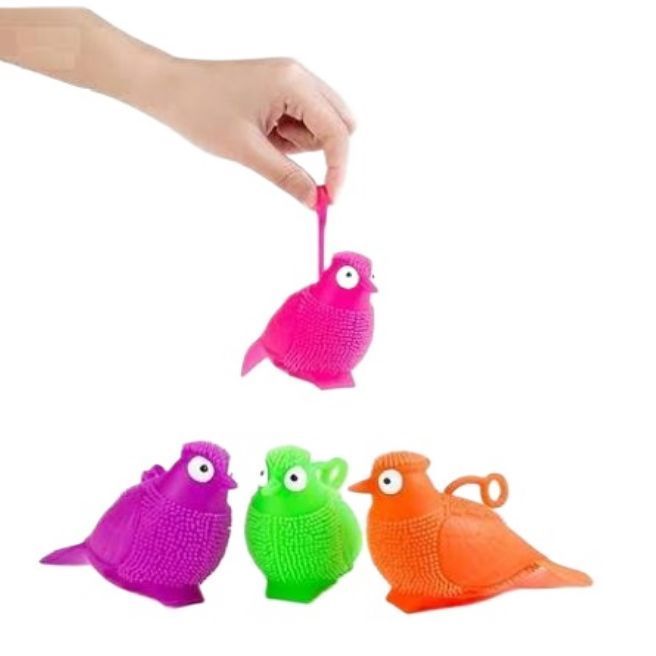 squeeze ,bounce , glow silicone soft rubber sparrow Chu Chu with lights