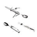 Multifunctional tableware Portable Stainless Steel Rope Knife Card Outdoor Survival Camping Accessories Tool With Saw All In One. 