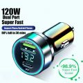 120W USB Digital Display Car Charger Fast Charging 2 port USB PD Charger in Car PD Car Adapter For iPhone15 Car Lighter Splitter. 