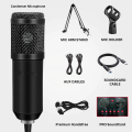 【Large PCB】 BM800 Condenser Microphone KIT with V8 SoundCard for Studio Recording ~ Home Studio Setup for PodCasting, Live Streaming, Gaming, Singing, ASMR with Mic Suspension Adjustable Scissor Arm, XLR Cable, Shock Mount & Pop Filter ~ FunBug. 