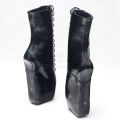 18CM Extreme High Heel Hoof Sole Heelless Wedge Ballet Boots Pointed Toe Lace-up Mixed Colors Ankle Boots.