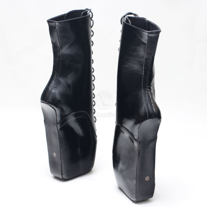 18CM%20Extreme%20High%20Heel%20Hoof%20Sole%20Heelless%20Wedge%20Ballet%20Boots%20Pointed%20Toe%20Lace-up%20Mixed%20Colors%20Ankle%20Boots%20-%20Image%204