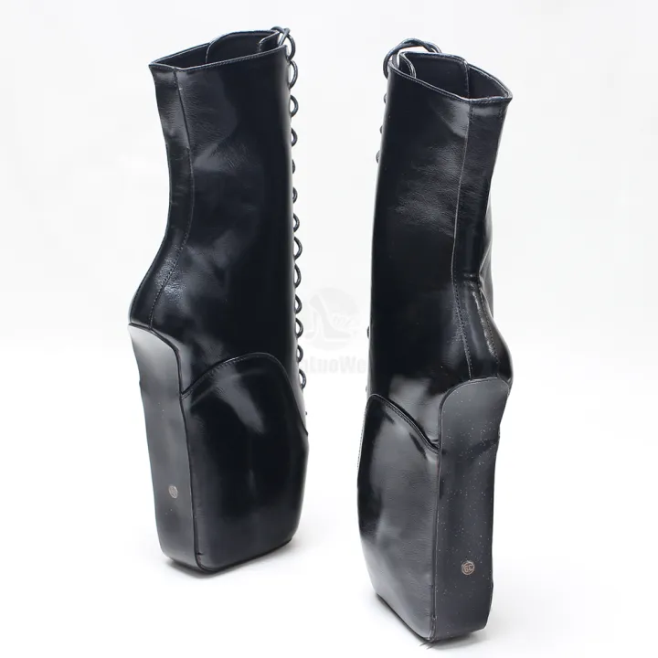 18CM%20Extreme%20High%20Heel%20Hoof%20Sole%20Heelless%20Wedge%20Ballet%20Boots%20Pointed%20Toe%20Lace-up%20Mixed%20Colors%20Ankle%20Boots%20-%20Image%204