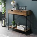 2 Drawer Console Table Black Metal Frame & Wooden Drawers and Shelf Furniture. 