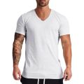 Solid Cotton V-Neck Short Sleeve Running T-Shirts Men Summer Gym T Shirt Fitness Clothing Slim Fit Bodybuilding Workout Tee Tops.